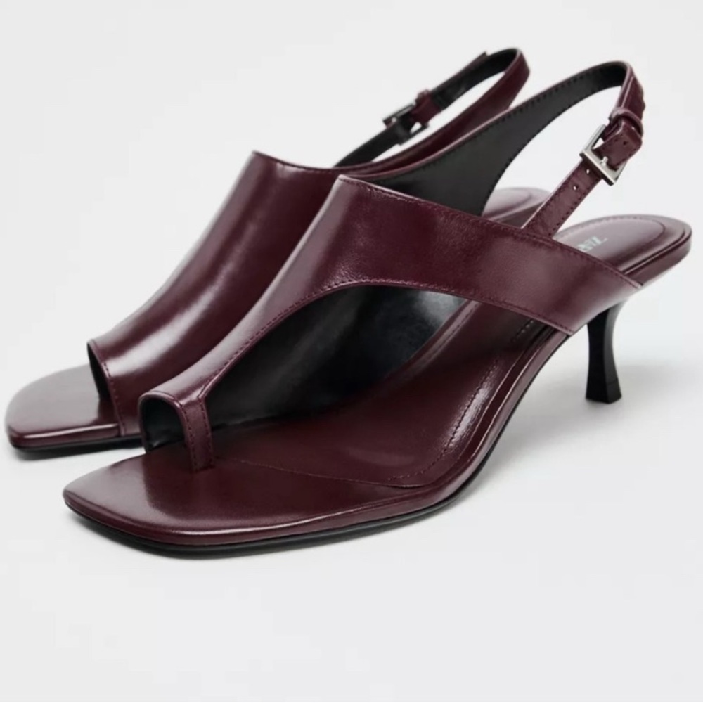 Zara burgundy chunky leather high heeled sandals